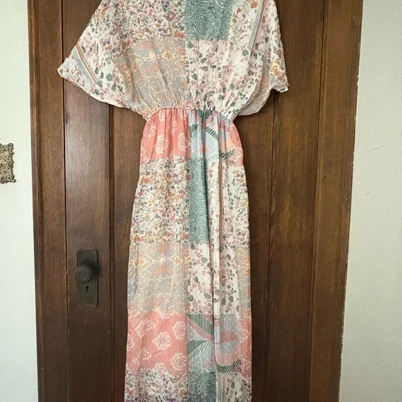 Cost Plus World Market Patchwork Maxi Dress in Pink and Cream - Picture 2 of 3